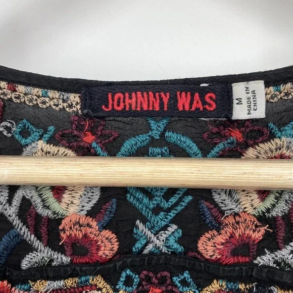 Johnny Was Dulci Tunic Black Size Medium Floral Embroidered Red Long Sleeve - Picture 2 of 5